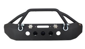Jeep Wrangler Unlimited Front Winch Bumper - Fishbone Offroad - Full Width with LEDs - Black textured powder coat - `07-`18
